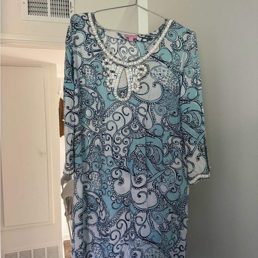 Elegant Blue and White Women's Dress